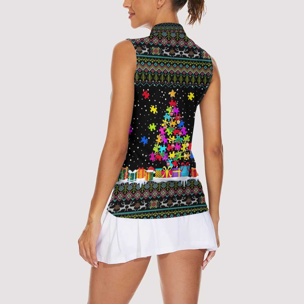 Autism Pine Christmas Women Sleeveless Polo Shirt Xmas Holiday Patterns - Wonder Print Shop