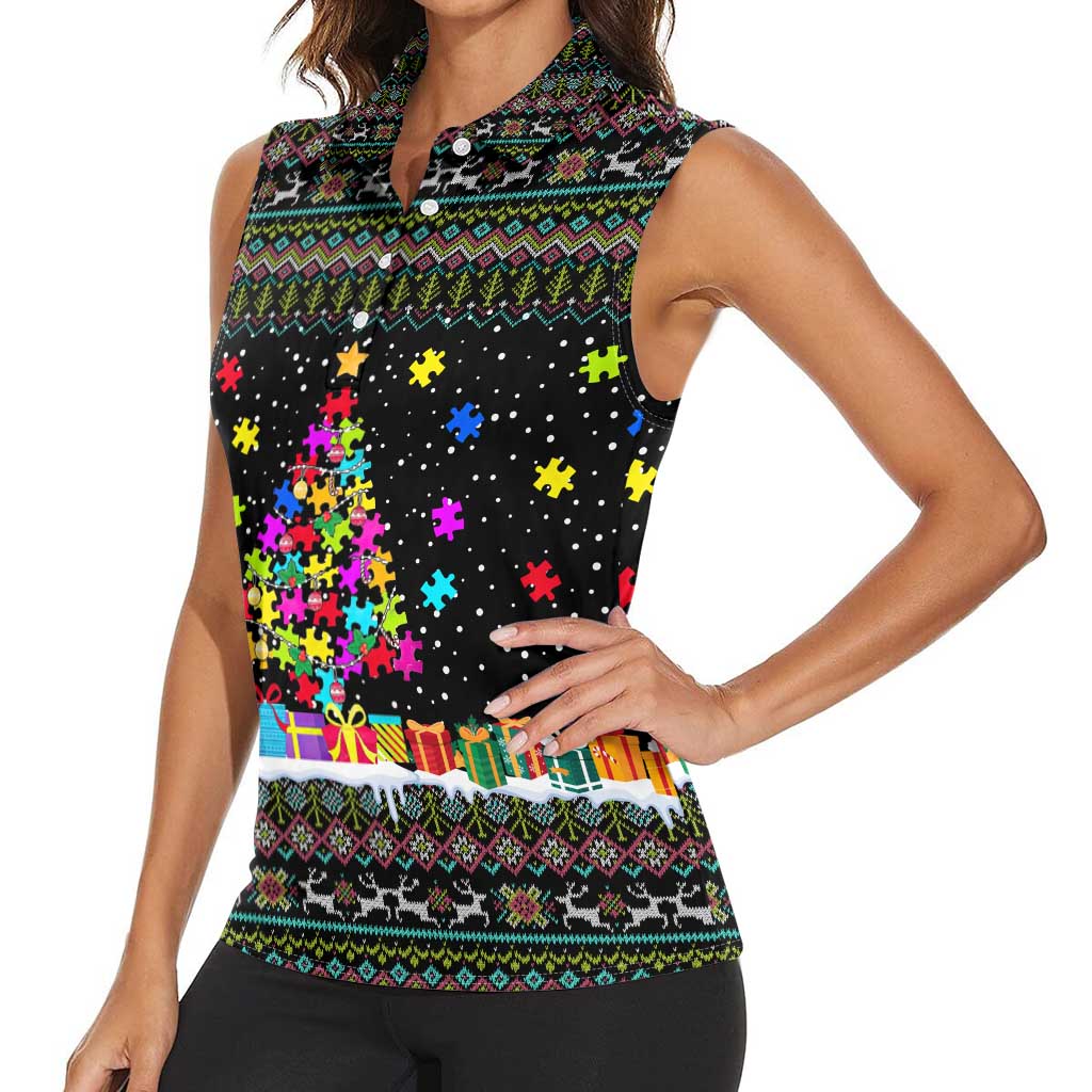 Autism Pine Christmas Women Sleeveless Polo Shirt Xmas Holiday Patterns - Wonder Print Shop