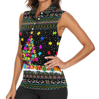 Autism Pine Christmas Women Sleeveless Polo Shirt Xmas Holiday Patterns - Wonder Print Shop
