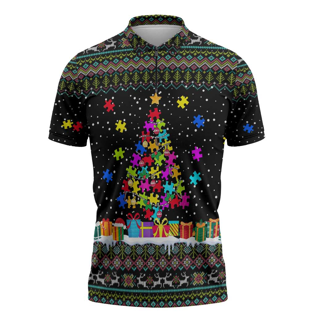 Autism Pine Christmas Zipper Polo Shirt Xmas Holiday Patterns - Wonder Print Shop
