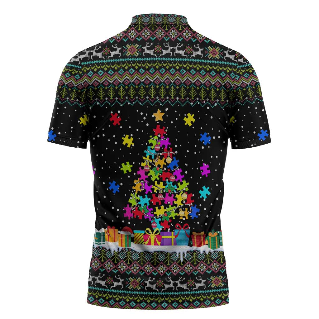 Autism Pine Christmas Zipper Polo Shirt Xmas Holiday Patterns - Wonder Print Shop