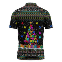 Autism Pine Christmas Zipper Polo Shirt Xmas Holiday Patterns - Wonder Print Shop