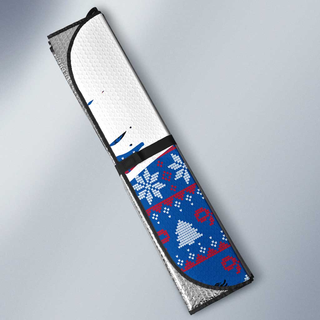Kosovo Christmas Auto Sun Shade with Santa Wolf Snowflakes Blue Pattern and National Emblem - Wonder Print Shop
