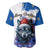 Kosovo Christmas Baseball Jersey with Santa Wolf Snowflakes Blue Pattern and National Emblem - Wonder Print Shop