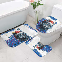 Kosovo Christmas Bathroom Set with Santa Wolf Snowflakes Blue Pattern and National Emblem - Wonder Print Shop