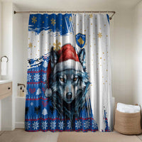 Kosovo Christmas Bathroom Set with Santa Wolf Snowflakes Blue Pattern and National Emblem - Wonder Print Shop