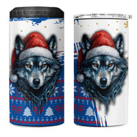 Kosovo Christmas 4 in 1 Can Cooler Tumbler with Santa Wolf Snowflakes Blue Pattern and National Emblem - Wonder Print Shop