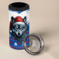 Kosovo Christmas 4 in 1 Can Cooler Tumbler with Santa Wolf Snowflakes Blue Pattern and National Emblem - Wonder Print Shop