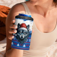 Kosovo Christmas 4 in 1 Can Cooler Tumbler with Santa Wolf Snowflakes Blue Pattern and National Emblem - Wonder Print Shop