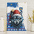 Kosovo Christmas Canvas Wall Art with Santa Wolf Snowflakes Blue Pattern and National Emblem - Wonder Print Shop
