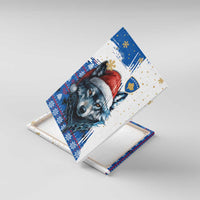 Kosovo Christmas Canvas Wall Art with Santa Wolf Snowflakes Blue Pattern and National Emblem - Wonder Print Shop