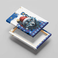 Kosovo Christmas Canvas Wall Art with Santa Wolf Snowflakes Blue Pattern and National Emblem - Wonder Print Shop