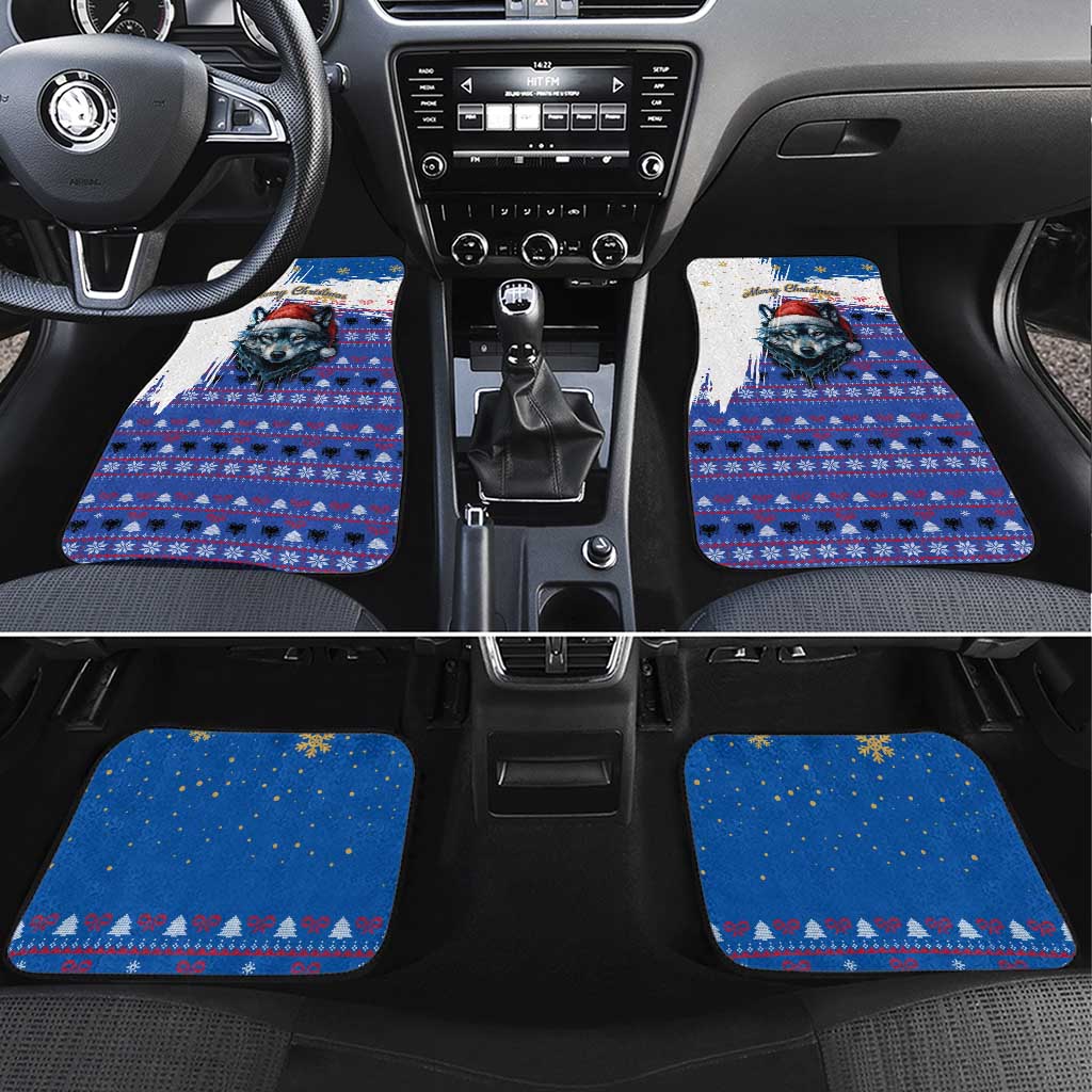 Kosovo Christmas Car Mats with Santa Wolf Snowflakes Blue Pattern and National Emblem - Wonder Print Shop