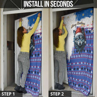 Kosovo Christmas Door Cover with Santa Wolf Snowflakes Blue Pattern and National Emblem - Wonder Print Shop