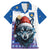 Kosovo Christmas Family Matching Mermaid Dress and Hawaiian Shirt with Santa Wolf Snowflakes Blue Pattern and National Emblem - Wonder Print Shop
