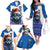 Kosovo Christmas Family Matching Off The Shoulder Long Sleeve Dress and Hawaiian Shirt with Santa Wolf Snowflakes Blue Pattern and National Emblem - Wonder Print Shop