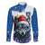 Kosovo Christmas Family Matching Off The Shoulder Long Sleeve Dress and Hawaiian Shirt with Santa Wolf Snowflakes Blue Pattern and National Emblem - Wonder Print Shop