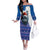 Kosovo Christmas Family Matching Off The Shoulder Long Sleeve Dress and Hawaiian Shirt with Santa Wolf Snowflakes Blue Pattern and National Emblem - Wonder Print Shop