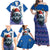 Kosovo Christmas Family Matching Off Shoulder Maxi Dress and Hawaiian Shirt with Santa Wolf Snowflakes Blue Pattern and National Emblem - Wonder Print Shop