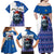 Kosovo Christmas Family Matching Off Shoulder Maxi Dress and Hawaiian Shirt with Santa Wolf Snowflakes Blue Pattern and National Emblem - Wonder Print Shop