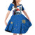 Kosovo Christmas Family Matching Off Shoulder Short Dress and Hawaiian Shirt with Santa Wolf Snowflakes Blue Pattern and National Emblem - Wonder Print Shop