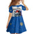 Kosovo Christmas Family Matching Off Shoulder Short Dress and Hawaiian Shirt with Santa Wolf Snowflakes Blue Pattern and National Emblem - Wonder Print Shop