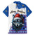 Kosovo Christmas Family Matching Off Shoulder Short Dress and Hawaiian Shirt with Santa Wolf Snowflakes Blue Pattern and National Emblem - Wonder Print Shop