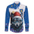 Kosovo Christmas Family Matching Off Shoulder Short Dress and Hawaiian Shirt with Santa Wolf Snowflakes Blue Pattern and National Emblem - Wonder Print Shop