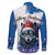 Kosovo Christmas Family Matching Off Shoulder Short Dress and Hawaiian Shirt with Santa Wolf Snowflakes Blue Pattern and National Emblem - Wonder Print Shop