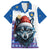 Kosovo Christmas Family Matching Short Sleeve Bodycon Dress and Hawaiian Shirt with Santa Wolf Snowflakes Blue Pattern and National Emblem - Wonder Print Shop