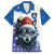 Kosovo Christmas Family Matching Summer Maxi Dress and Hawaiian Shirt with Santa Wolf Snowflakes Blue Pattern and National Emblem - Wonder Print Shop
