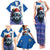 Kosovo Christmas Family Matching Tank Maxi Dress and Hawaiian Shirt with Santa Wolf Snowflakes Blue Pattern and National Emblem - Wonder Print Shop