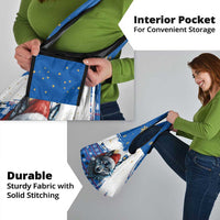 Kosovo Christmas Grocery Bag with Santa Wolf Snowflakes Blue Pattern and National Emblem - Wonder Print Shop