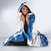 Kosovo Christmas Hooded Blanket with Santa Wolf Snowflakes Blue Pattern and National Emblem - Wonder Print Shop