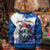 Kosovo Christmas Kid Ugly Christmas Sweater with Santa Wolf Snowflakes Blue Pattern and National Emblem - Wonder Print Shop