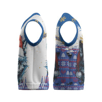 Kosovo Christmas Knitted V-Neck Vest with Santa Wolf Snowflakes Blue Pattern and National Emblem - Wonder Print Shop