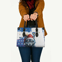 Kosovo Christmas Leather Bag with Santa Wolf Snowflakes Blue Pattern and National Emblem - Wonder Print Shop
