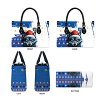 Kosovo Christmas Leather Bag with Santa Wolf Snowflakes Blue Pattern and National Emblem - Wonder Print Shop