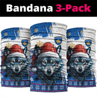 Kosovo Christmas Neck Gaiter with Santa Wolf Snowflakes Blue Pattern and National Emblem - Wonder Print Shop