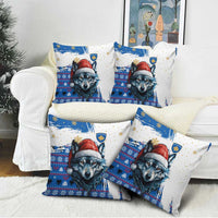 Kosovo Christmas Pillow Cover with Santa Wolf Snowflakes Blue Pattern and National Emblem - Wonder Print Shop