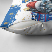 Kosovo Christmas Pillow Cover with Santa Wolf Snowflakes Blue Pattern and National Emblem - Wonder Print Shop