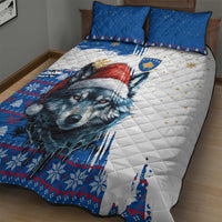 Kosovo Christmas Quilt Bed Set with Santa Wolf Snowflakes Blue Pattern and National Emblem - Wonder Print Shop