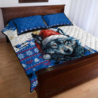 Kosovo Christmas Quilt Bed Set with Santa Wolf Snowflakes Blue Pattern and National Emblem - Wonder Print Shop