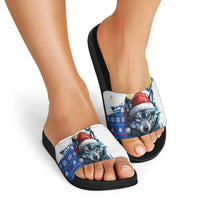 Kosovo Christmas Slide Sandals with Santa Wolf Snowflakes Blue Pattern and National Emblem - Wonder Print Shop