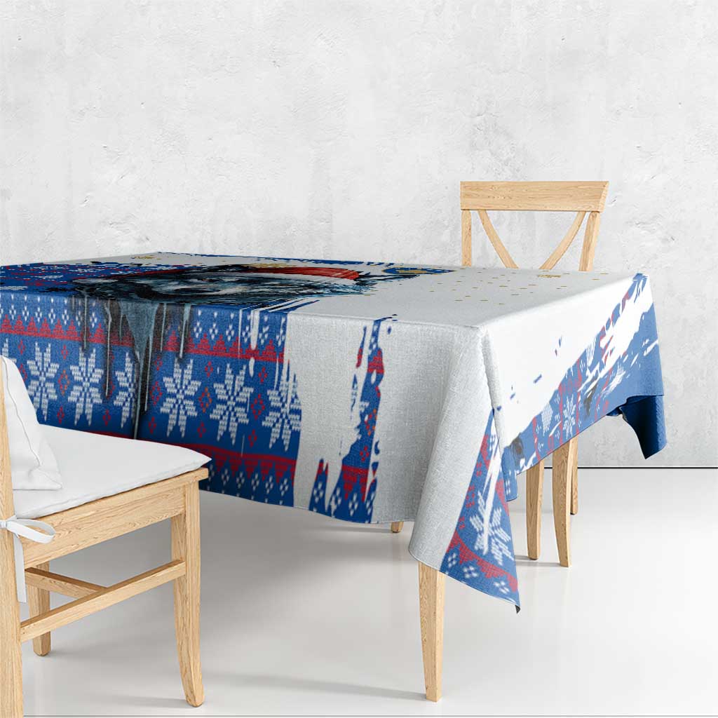 Kosovo Christmas Tablecloth with Santa Wolf Snowflakes Blue Pattern and National Emblem - Wonder Print Shop