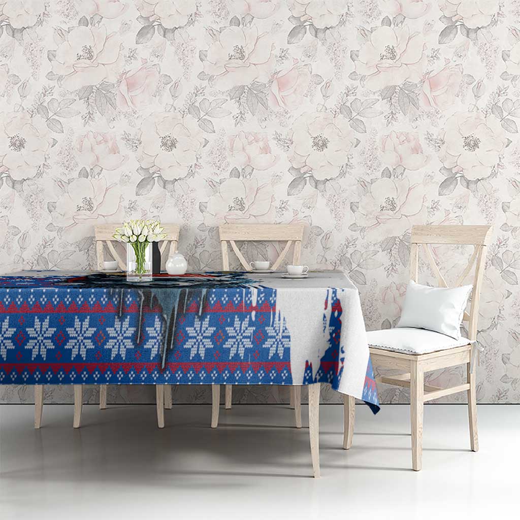 Kosovo Christmas Tablecloth with Santa Wolf Snowflakes Blue Pattern and National Emblem - Wonder Print Shop