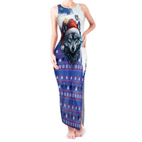 Kosovo Christmas Tank Maxi Dress with Santa Wolf Snowflakes Blue Pattern and National Emblem - Wonder Print Shop