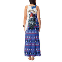 Kosovo Christmas Tank Maxi Dress with Santa Wolf Snowflakes Blue Pattern and National Emblem - Wonder Print Shop