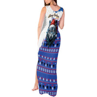 Kosovo Christmas Tank Maxi Dress with Santa Wolf Snowflakes Blue Pattern and National Emblem - Wonder Print Shop