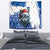 Kosovo Christmas Tapestry with Santa Wolf Snowflakes Blue Pattern and National Emblem - Wonder Print Shop